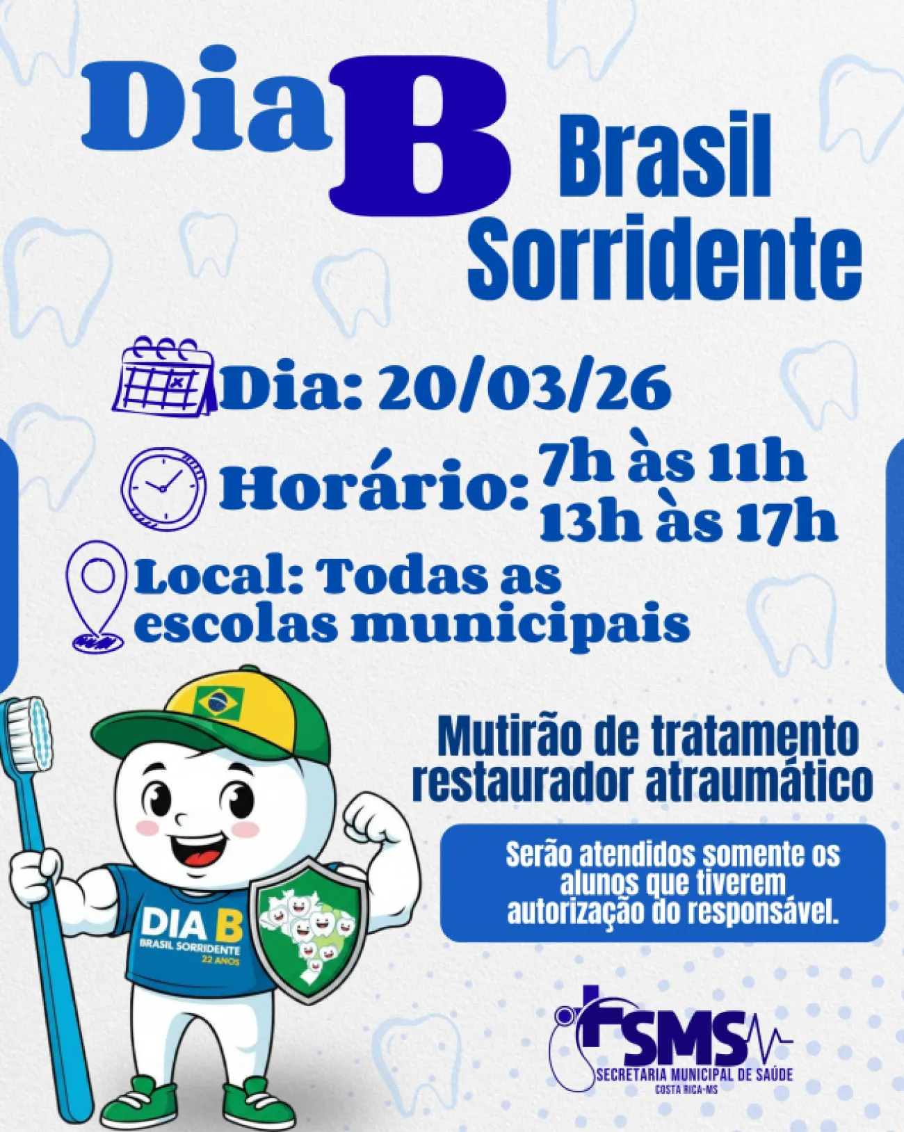 Ilustração da notícia Costa Rica promove “Dia B – Brasil Sorridente” com atendimento odontológico nas escolas da MS Todo dia